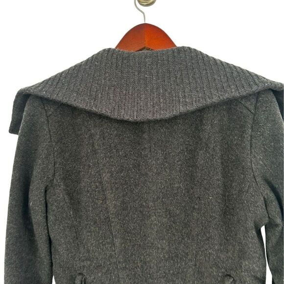 Cole Haan Gray Full Zip Wool Cashmere Winter Coat Size 6 Ribbed Neckline Warm - Picture 9 of 12